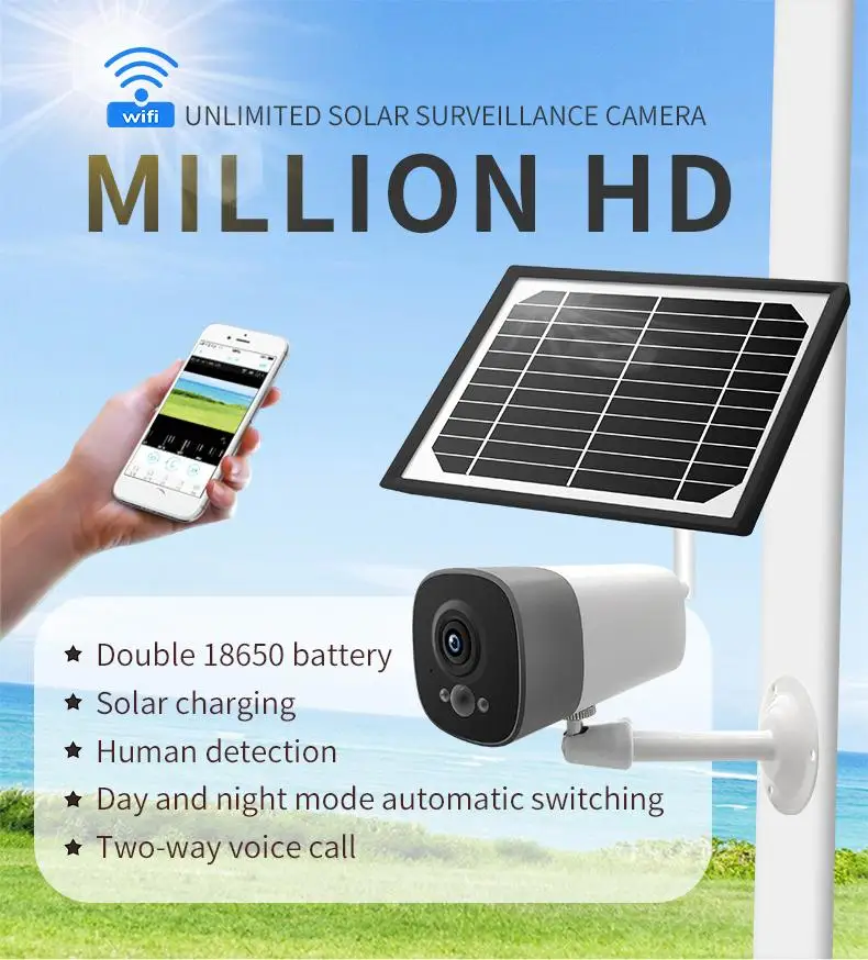 

Wireless WIFI Monitor Camera Smart Solar Energy Battery Camera Remote Control Waterproof Night Vision Camera Home Surveillance