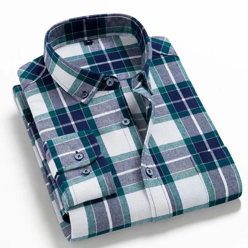 

Men's Plaid Flannel Shirt Slim Fit Soft Spring Male Shirt Brand Men's Business Casual Long-sleeved Shirts