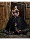 Сексуальное черное мексиканское цветное бальное платье с цветочной вышивкой, Атласное Бальное платье для выпускного вечера и торжественной вечеринки, 2022, платье принцессы 15