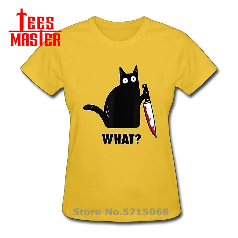 Черная кошка с нож женская футболка новинка моды убийственная и изображением