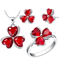 carofeez fashion flower jewelry sets for women red aaa cubic zirconia necklace earrings ring bijoux femme wedding gift