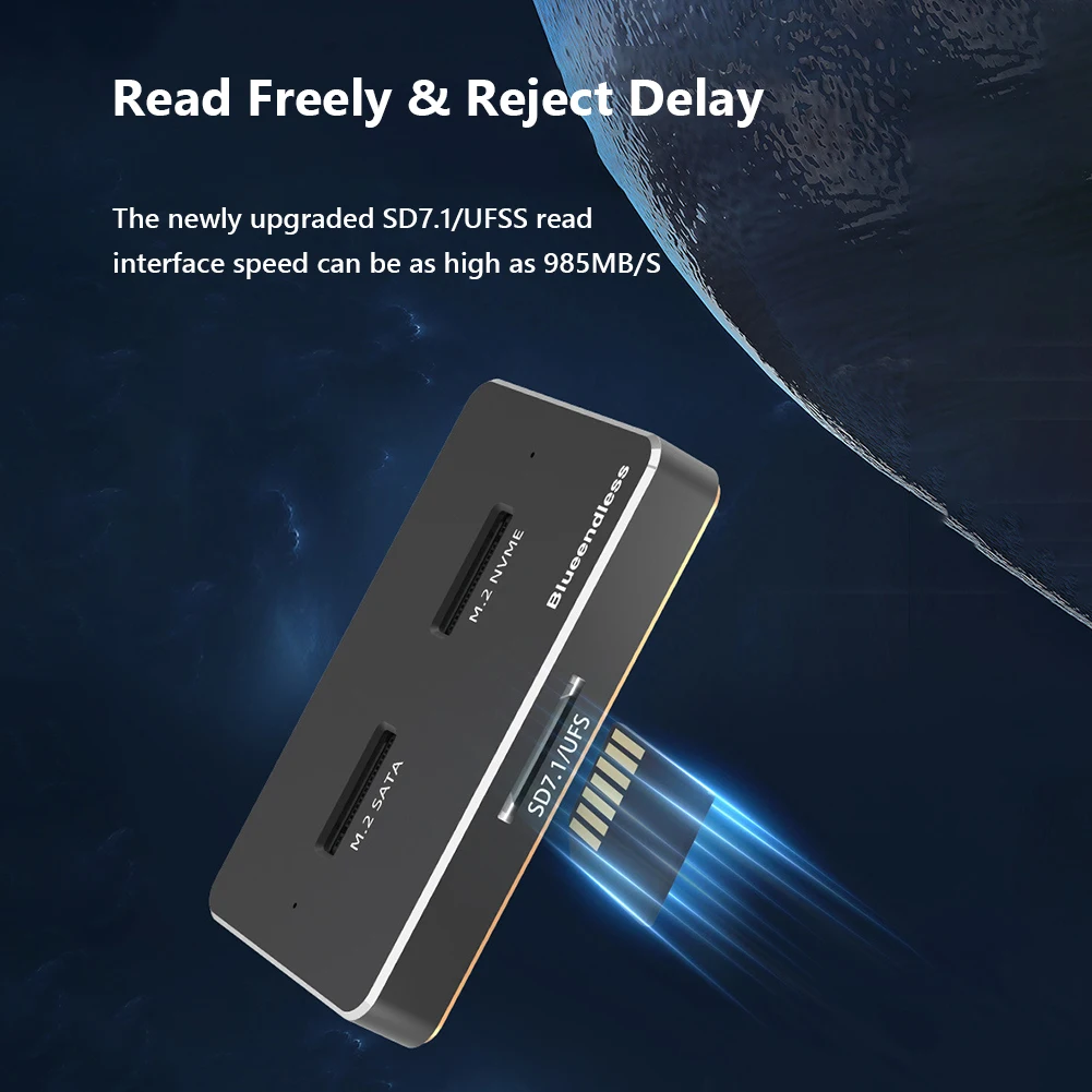 Blueendless M.2 SATA NVMe Disk Case USB3.1 Hard Disk Box SD7.1 UFS Card Slot Cases for PC Accessories Laptop External