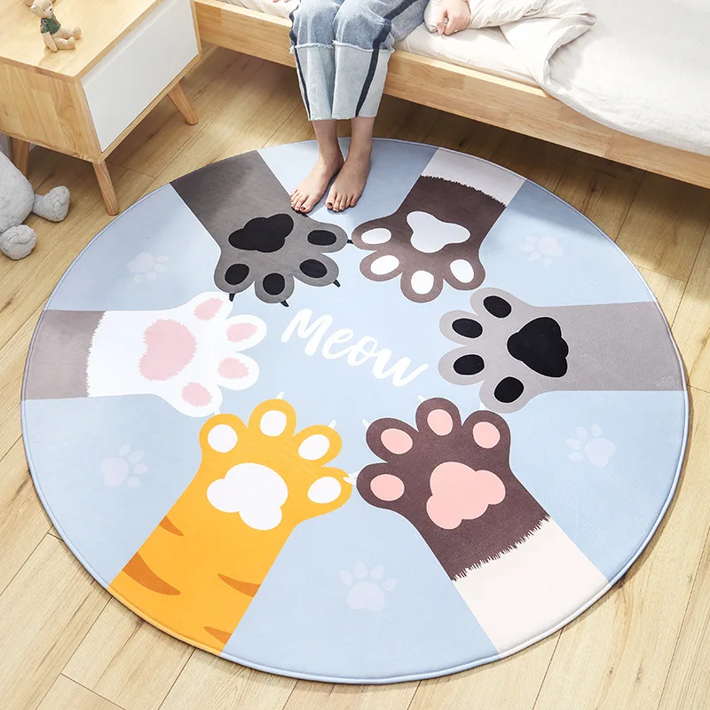 

Edamame New Cute Cat Flannel Sofa Non-slip Mat Cartoon Home Round Carpet Bedroom Bed Blanket Thickened