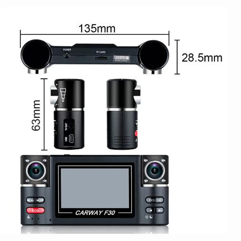 

F30 DVR 2.7" TFT LCD HD 1080P Rotated Dual Lens Car Camera Vehicle Driving Digital Video Recorder Camcorder Night Vision