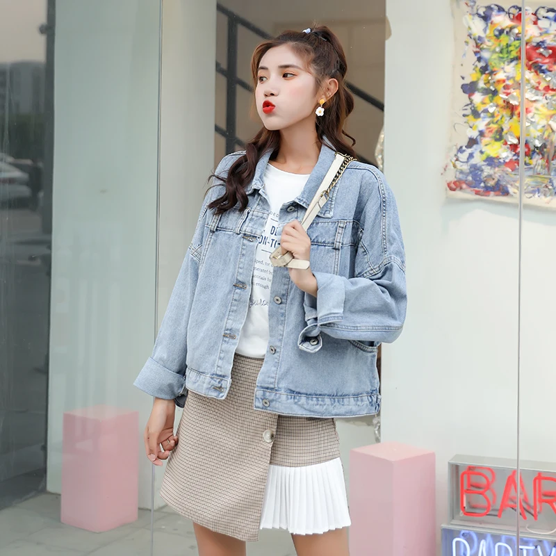 Винтажная женская джинсовая куртка бойфренда оверсайз с большими карманами 2020