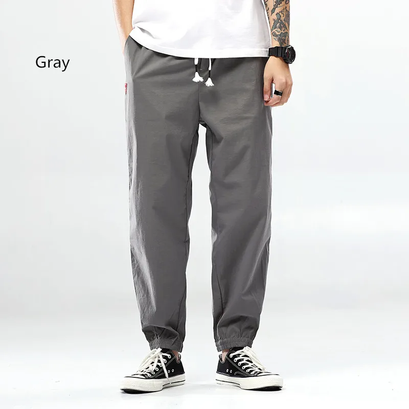 Мужские хлопковые льняные бегунов черные Брендовые мужские брюки Harajuku для