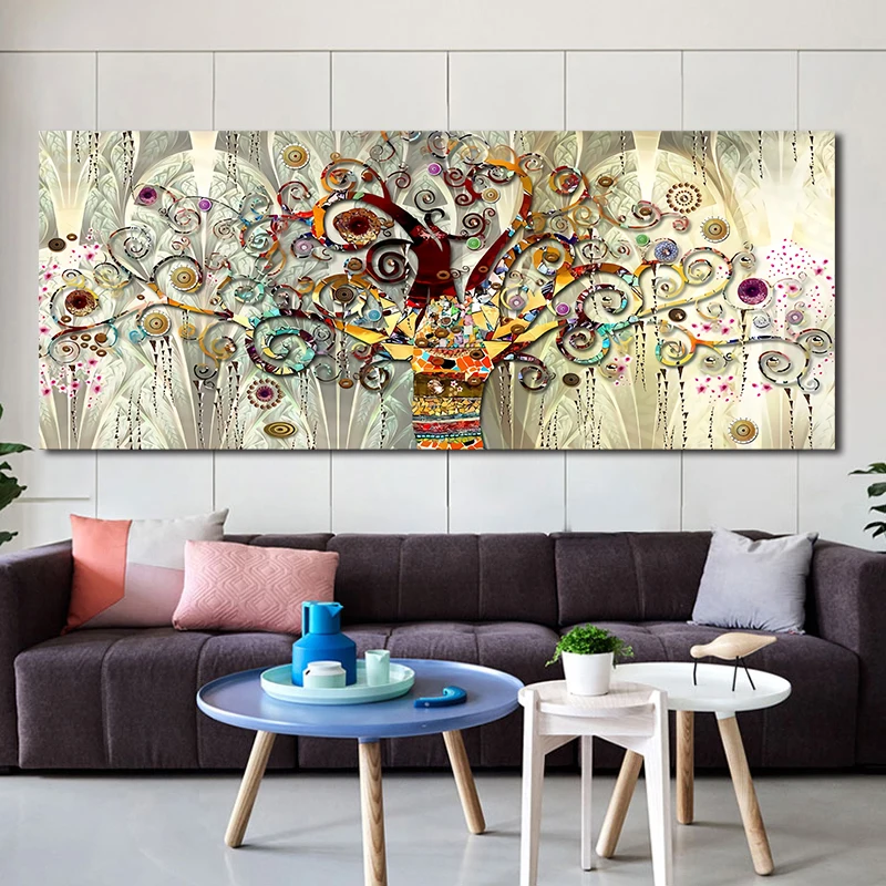 

Tree of Life Canvas Painting Gustav Klimt Abstract Landscape Scandinavian Poster Modern Wall Art Picture for Living Room Decor