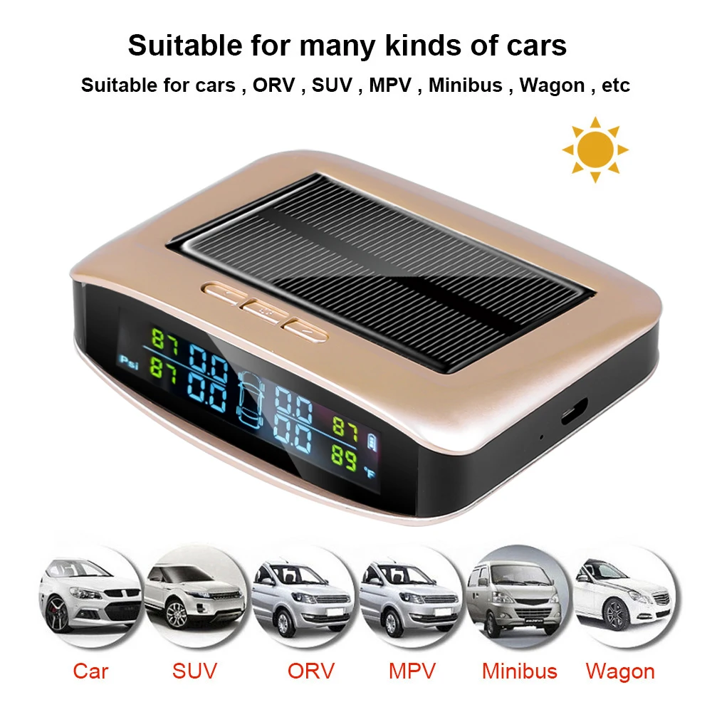 

Original AN08 Solar Tire Pressure Tire Temperature Detection System 5 Types Of Tire Pressure Alarm Method Color Digital Display