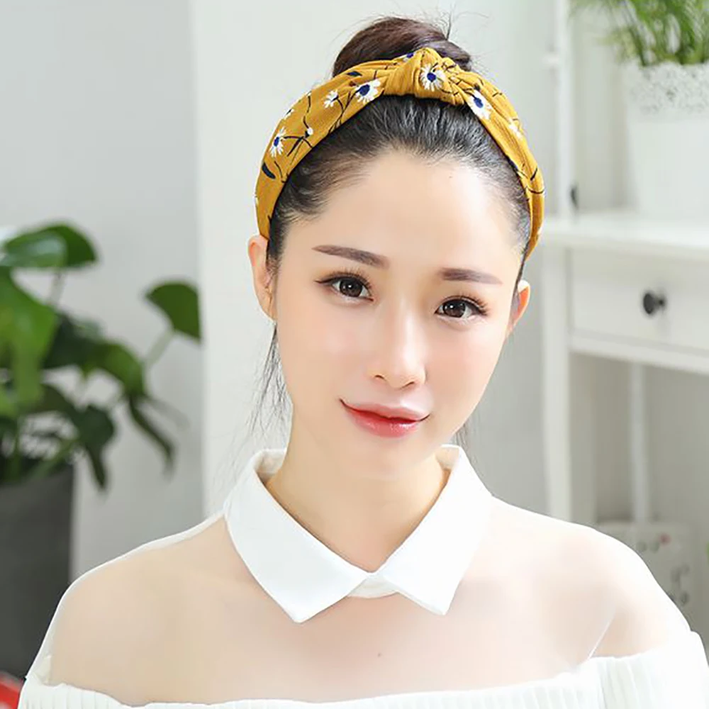 

Top Knotted Hair Bow Hairbands Ploka Dot Print Elastic Hairband Hair Accessories Flower Print Hair Hoop Hair Band for Girls