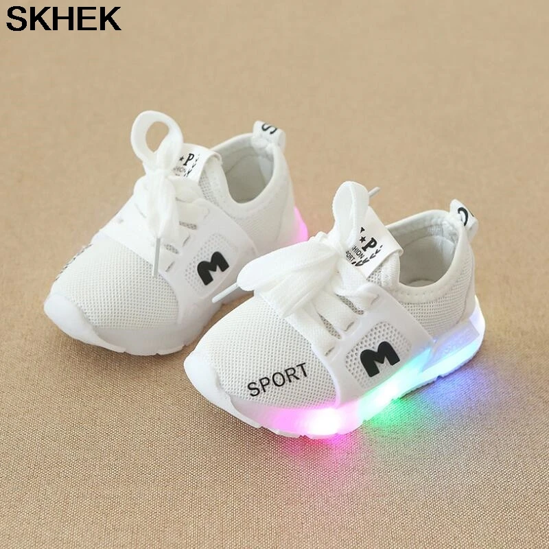 SKHEK Spring and autumn children luminous shoes boys girls running baby flash single LED lights sneakers | Детская одежда и обувь