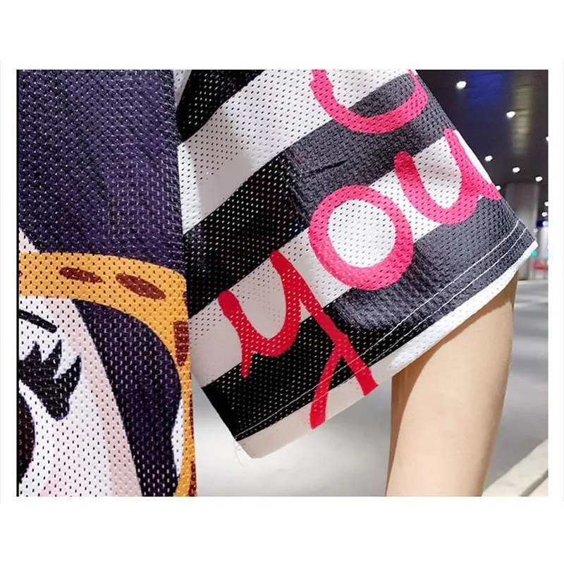 

2020 Women Korean Style Trendy Mesh print T-shirts Women Harajuku Punk Loose Long Summer Tee Top Womens Quick drying Tshirt