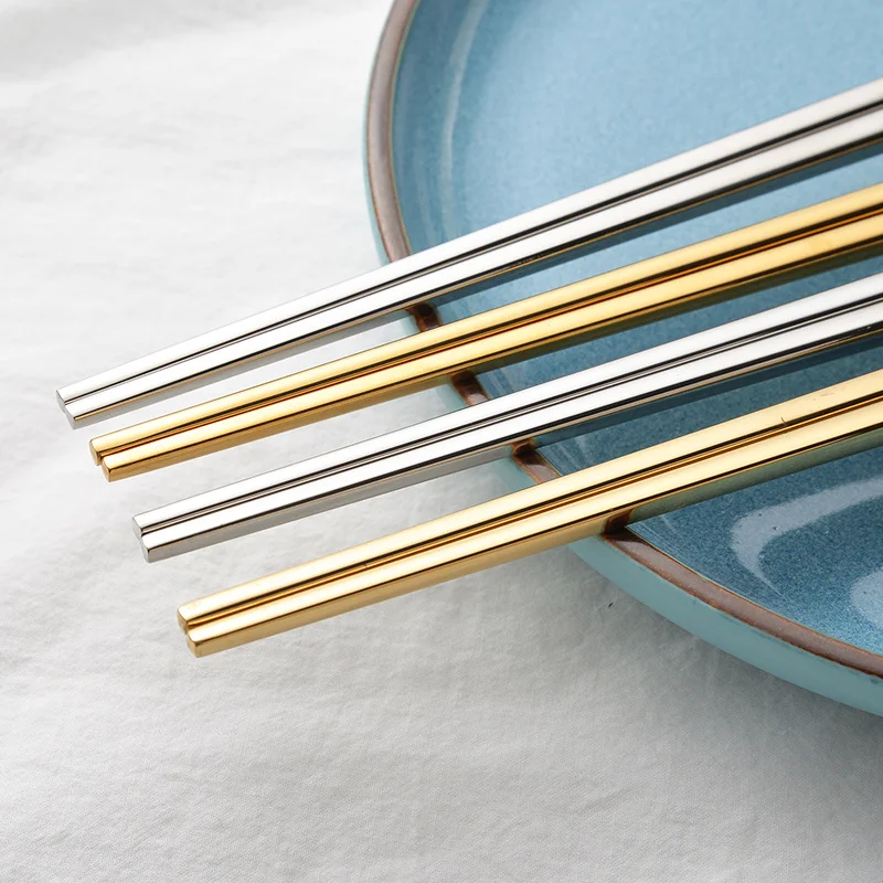 Соломенные палочки для еды из нержавеющей стали золотого и серебряного цвета