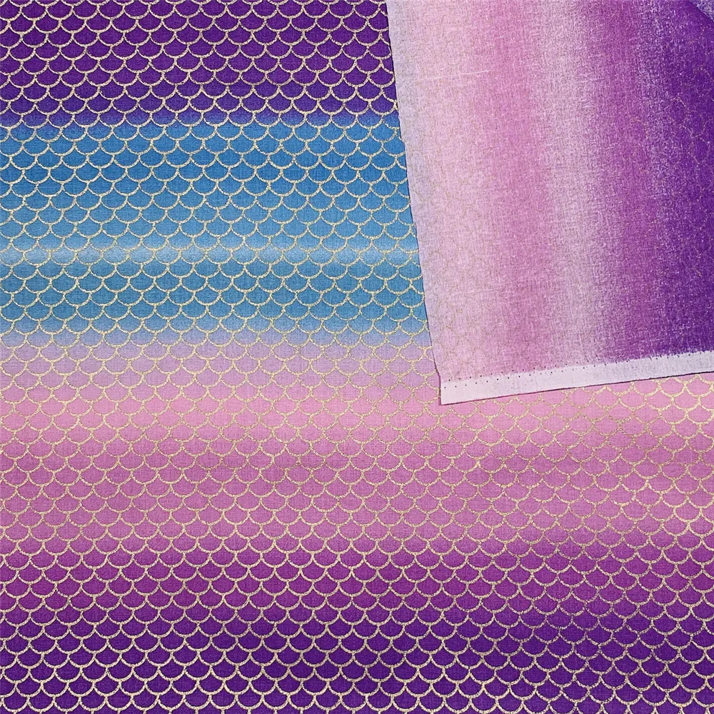 Розовая фиолетовая Золотая блестящая ткань из хлопка с рисунком рыбьей чешуи для