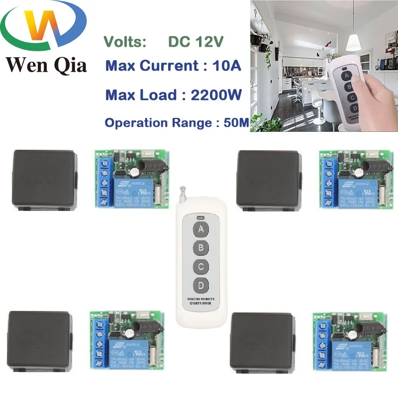 433 МГц дальний пульт дистанционного управления Переключатель DC12V 10A 1CH 4 банды rf