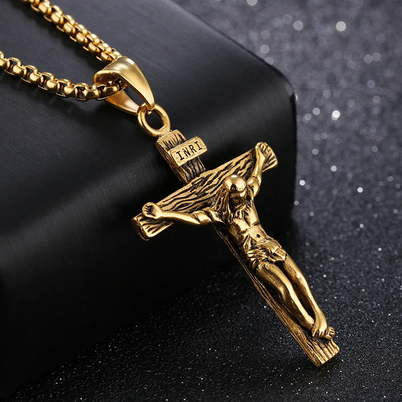 

Stainless Steel Jesus Christ Cross Bible Pendant Necklace Popular Boys Mens Jewelry Titanium Steel Fashion Pendant