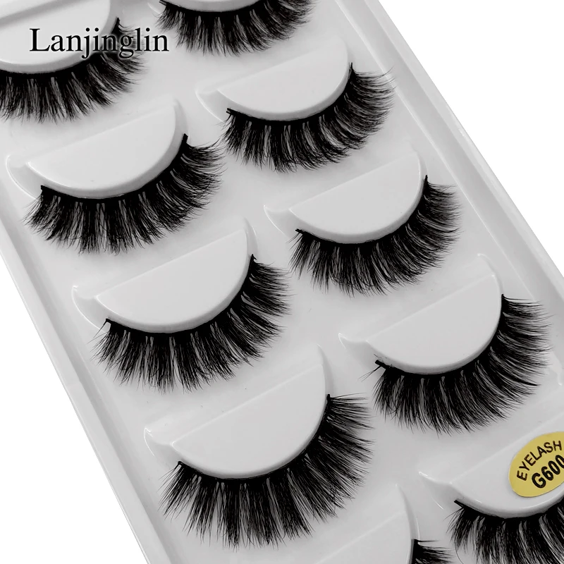 LANJINGLIN 50 boxes/lot natural long mink eyelashes faux cils soft volume 3d lashes hand made false eyelashes wholesale G6