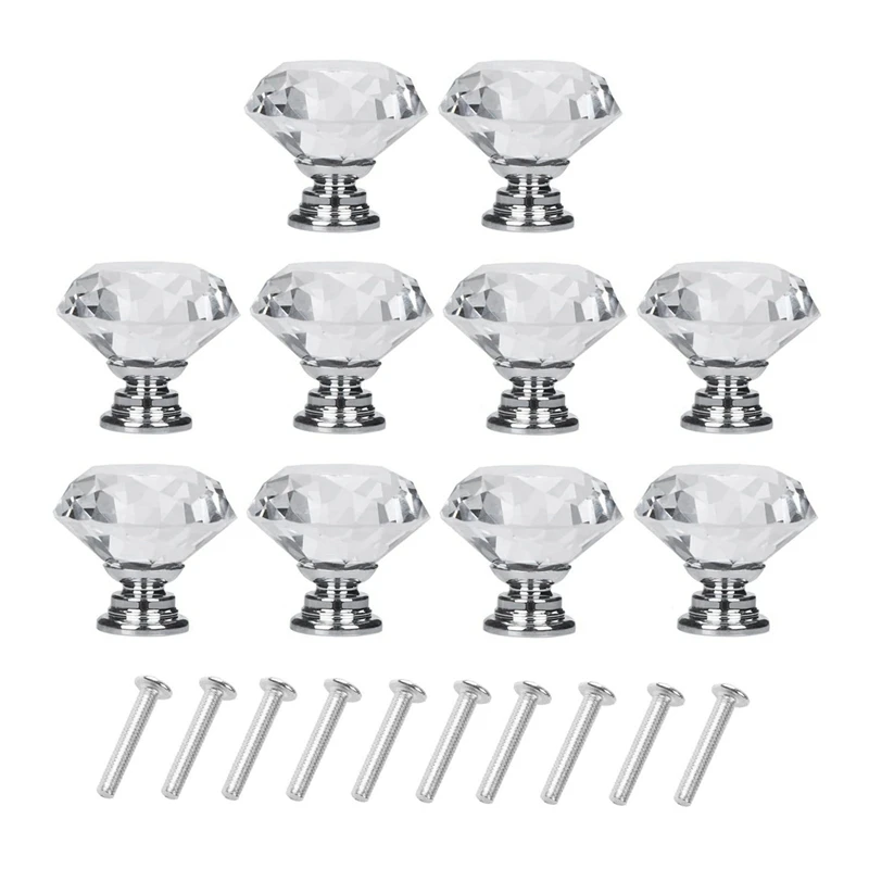 

Crystal Glass Cabinet Handle 10 Pieces 30 mm Diamond Handle Drawer Kitchen Cabinet Dresser Cabinet Closet Transparent