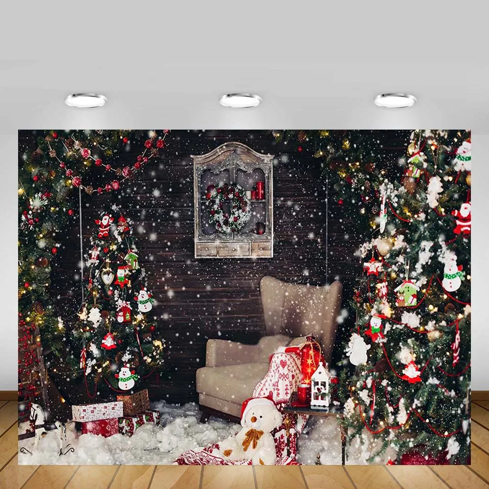 

Фон для фотографий Mehofond с изображением рождественской елки снежинки снеговика деревянной стены игрушек детских портретов