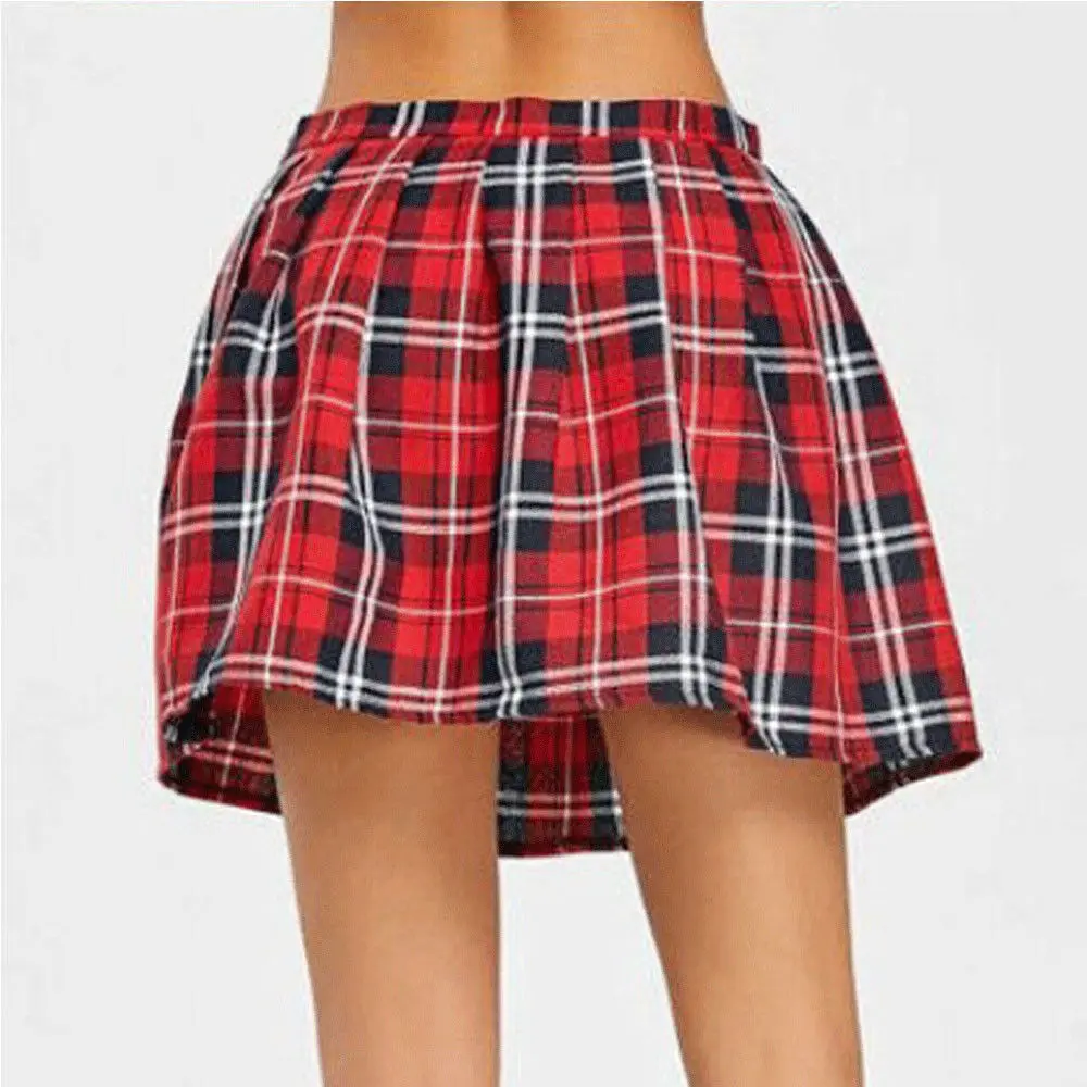 

Hirigin Women High Waist Skater Flared Red Check Plaid Pleated Short Mini Skirt Shorts