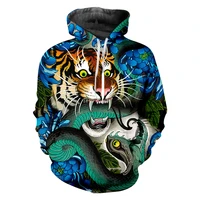 blue tiger snake animal pattern oversized hoodie fashion 3d printed zipper hoodie unisex casual sweatshirt dyi284