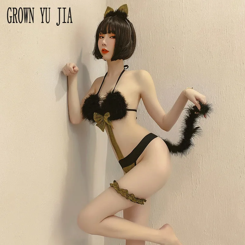Секс игра Slutty Katze Униформа открытая промежность Боди Порно кошка девушка