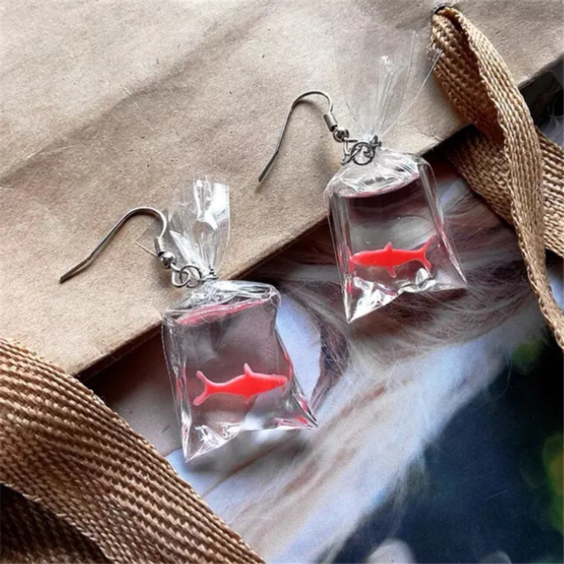 

Candy Bag Goldfish Earrings Transparent Resin Cute Ear Jewelry
