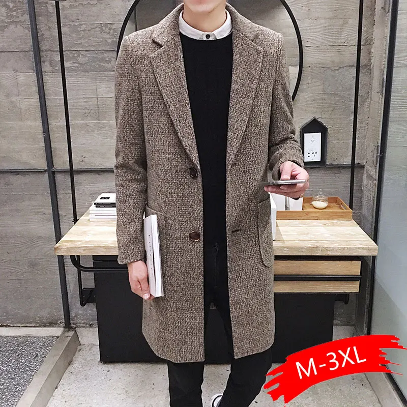 Autumn And Winter Men's Slim Woolen Coat Korean Long Section Fashion Woolen Coat