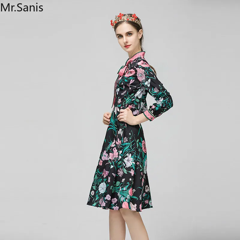 Sanis 2019 Женская Осенняя мода подиумная повседневная черная платье с поясом