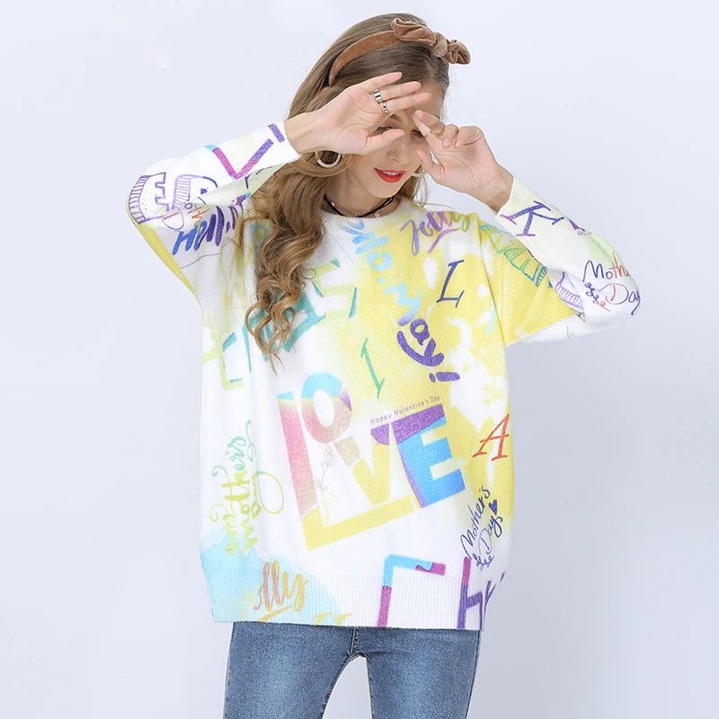 Autumn Winter Women Thick Knitted Sweater Oversized Pullovers Jumper Letter Print Christmas Warm Tops Pull Femme | Женская одежда