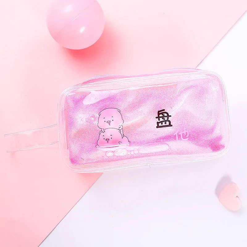 Милая косметичка с рисунком из мультфильма, креативная быстрая Песочная сумка для девочек в масле косметичка большой вместительности, прозрачная сумка для ручек 19 см* 10 см* 6 см - Цвет: 17