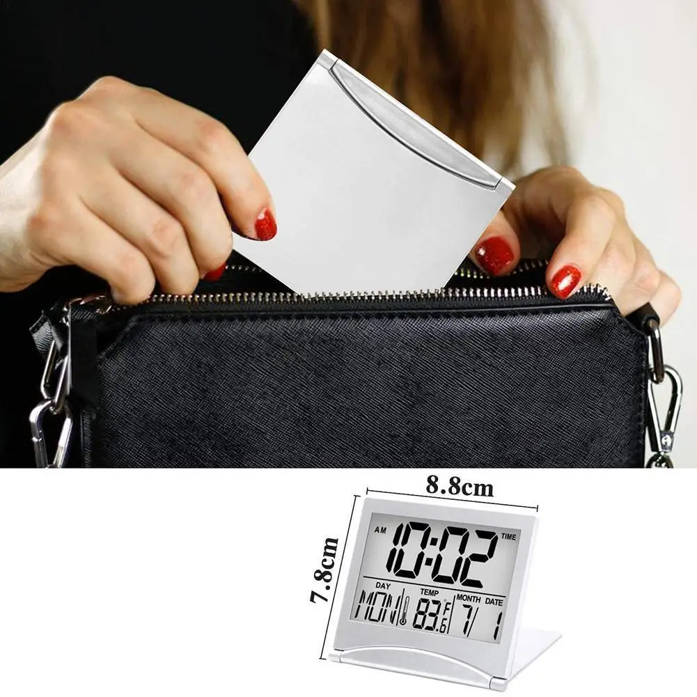 

Folding LCD Digital Alarm Clock Desk Table Weather Desk Temperature Clock Ectronic Station Mini Travel C6N3