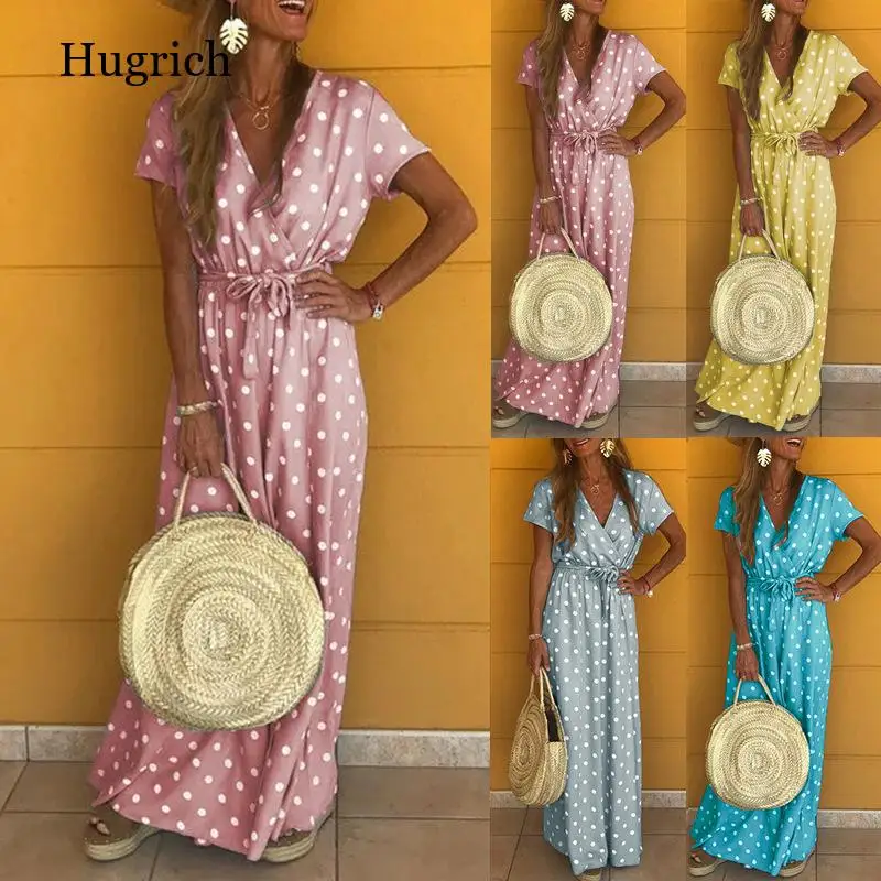 

Летнее женское шифоновое платье с V-образным вырезом и длинным рукавом, платье на молнии с принтом в горошек, весна 2021, женские модные богемн...