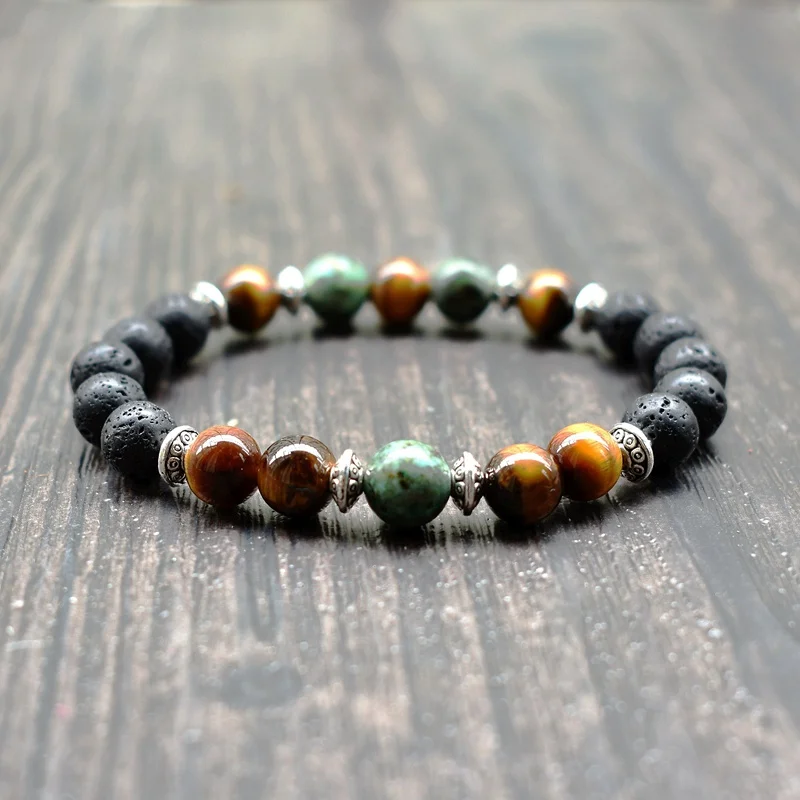 Браслет из черной вулканической лавы с бусинами ювелирные украшения для мужчин и