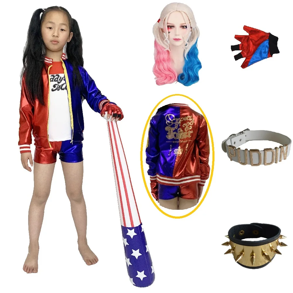 

Anime Carnival Harleen Quinnzel Cosplay Costumes Accessories Monster Kids Girls Party Joker Jacket Suit Wig Gloves Costumes