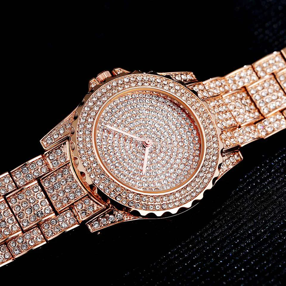 Женские Кварцевые Золотые часы с роскошным кристаллом и бриллиантом для женщин