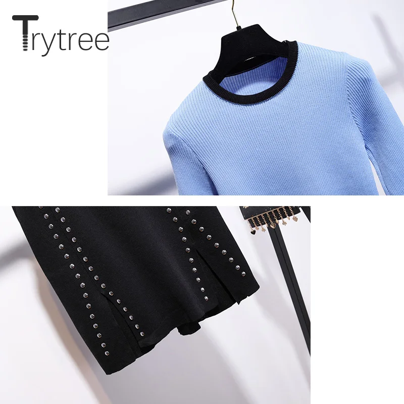 Trytree осенне зимний комплект из двух предметов повседневный Вязаный топ с