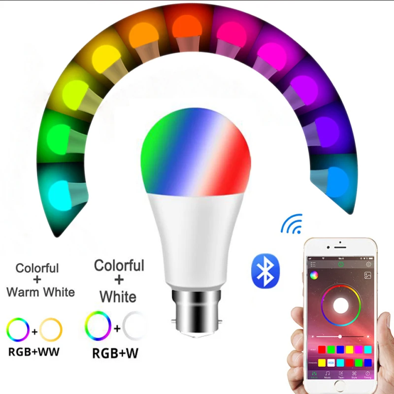 

Домашняя светодиодная лампочка E27/B22 с голосовым управлением, меняющая цвет RGBW, 15 Вт, умный дом
