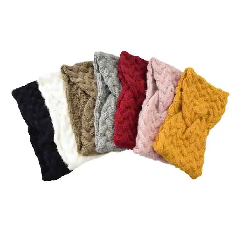 Зимняя теплая шерстяная перекрестная вязаная повязка на голову для женщин