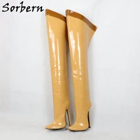 sorbern wide thigh fetish boots over the knee high heel 7 inch unisex boots open back zipper custom thick shaft plus size 15