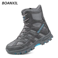 boanxil men new 2021 high top hiking shoes seasons anti slip mens shoes outdoor climbing trekking shoes tactical boots