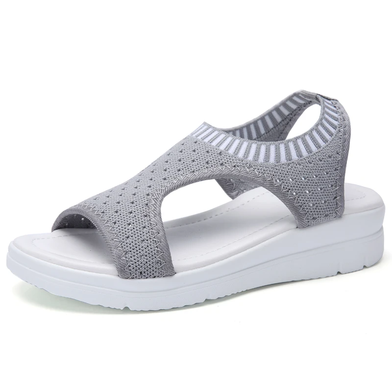 Light Gray Г., новые женские пляжные сандалии дышащие женские летние туфли Женская прогулочная обувь из дышащего материала большой размер 45 - Цвет: Light Gray