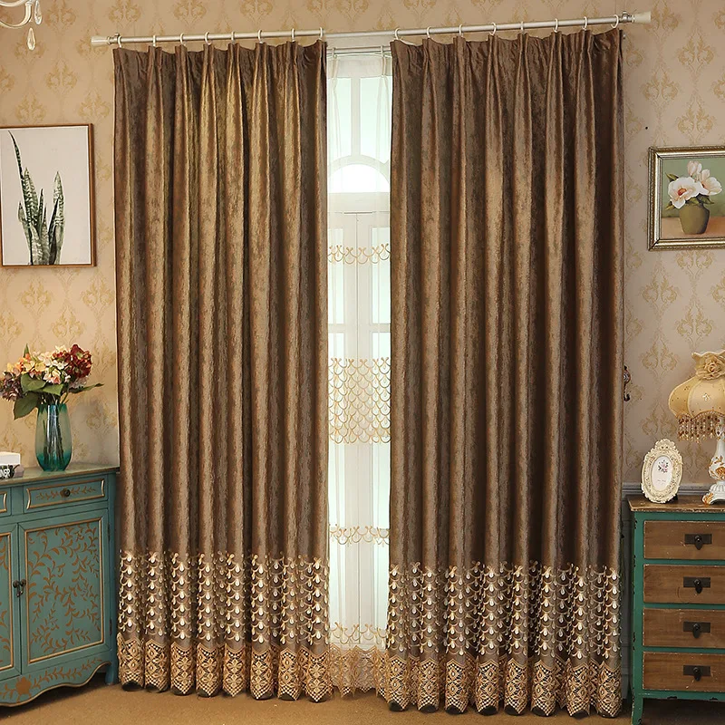 

New Custom European Style Curtain Flannel Embossed Embroidered Blackout Curtain Screen Curtains for Living Dining Room Bedroom
