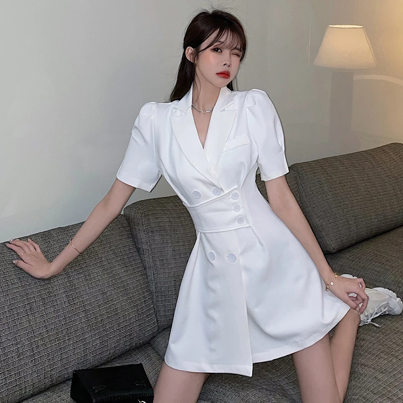 

short sleeve v-neck dress female high waist suit dresses 5121#