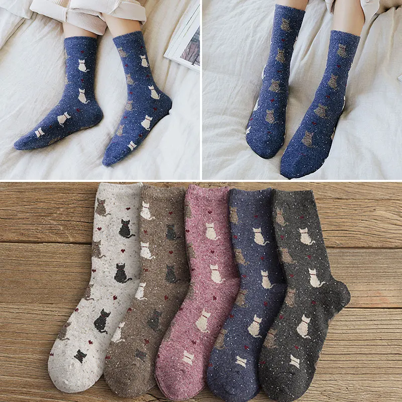 

Fashion Breathable Women Mid-tube Socks Harajuku Style Short Cotton Socks Cat Cute Printed Comfortable Skin-friendly Socks
