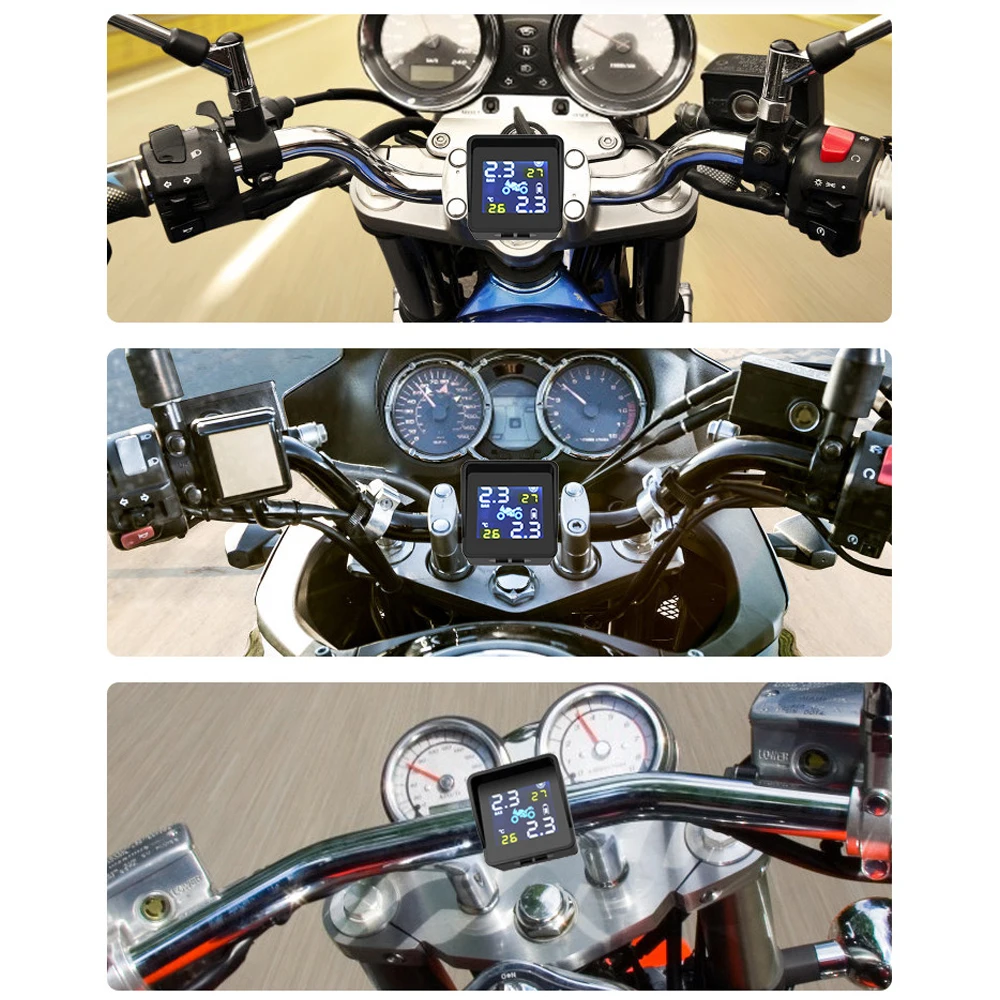Мотоцикл TPMS USB солнечной зарядки двигателя шин давление температура мониторинга