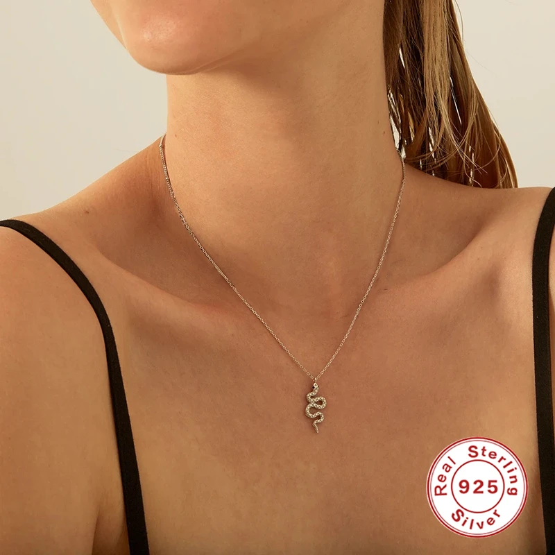 

AIDE Gothic 925 Sterling Silver Snake Pendant Necklace for Women Punk INS Chain Clavicle Necklaces Fine Jewelry collares
