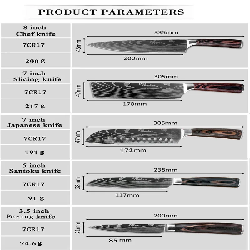 

Dropshipping Kitchen Knife High Carbon Stainless Steel Damascus Laser Pattern High Quality Chef Knife 7CR17 Japanese Series