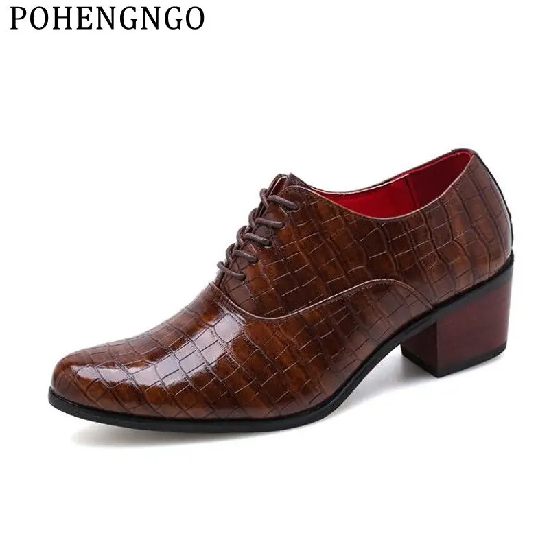

New 6cm Men's High Heels Italy Style Fashion Men's Casual Party Dress Shoes Elegant Men's Pointed Wedding Groom shoes