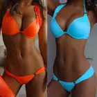 Купальник-бикини женский однотонный с чашками пуш-ап и заниженной талией