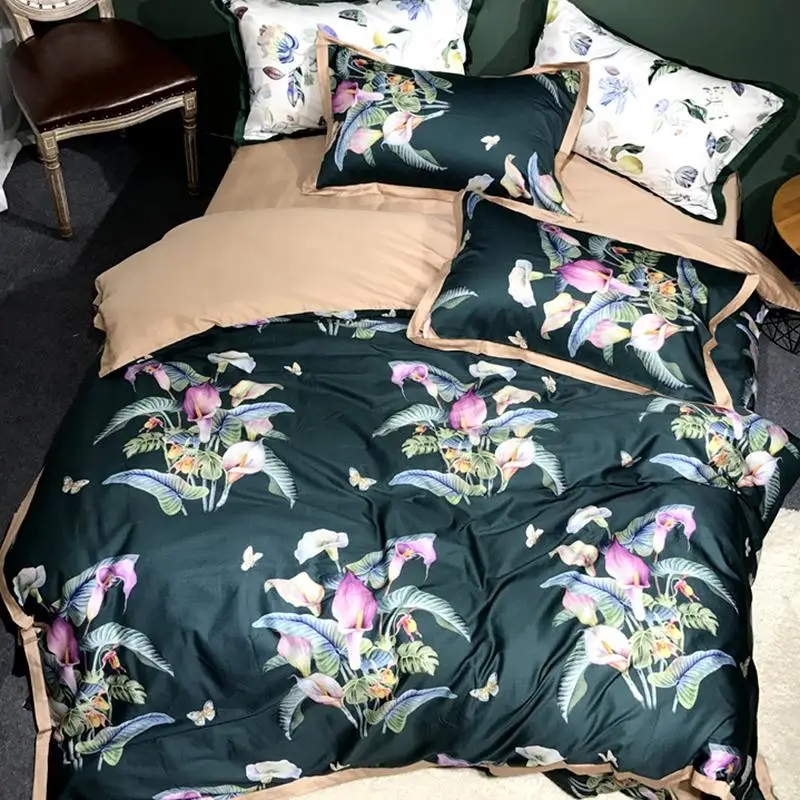

30 Egyptian cotton tropical plant printing bedding set for adults 4pcs double king queen size duvet cover bed sheet pillowcases
